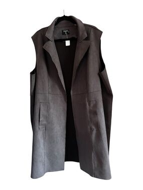 Tahari Woman’s  Gray 2X Long Faux Suede Vest Sleeveless Jacket
